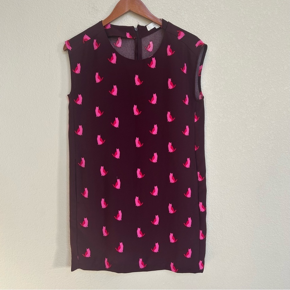 ANN TAYLOR LOFT Womens Sleeveless Burgundy Shift‎ Dress Hot Pink Cat SP Petite
